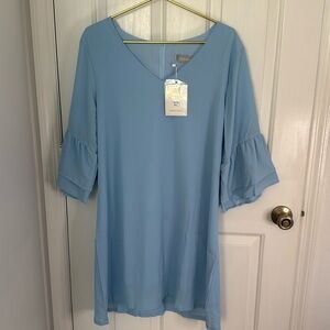 New Belongsci Woman’s Dress with Ruffled Bell Sleeves, V Neck & Zipper Back